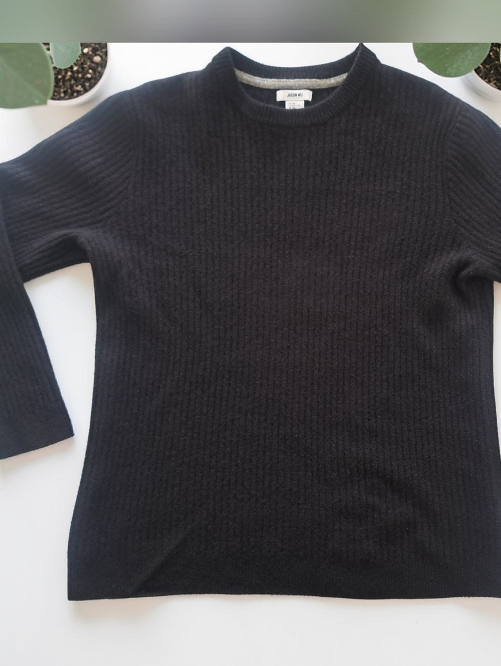 Jason Wu Cashmere Merino Wool Classic Black Crewneck Sweater